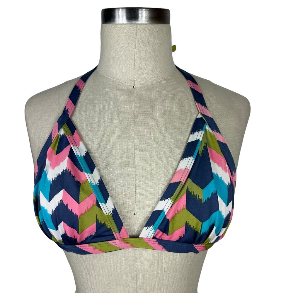 TIBI‎ Colorful Chevron Patterned Halter Swimsuit Top Women's Size Medium